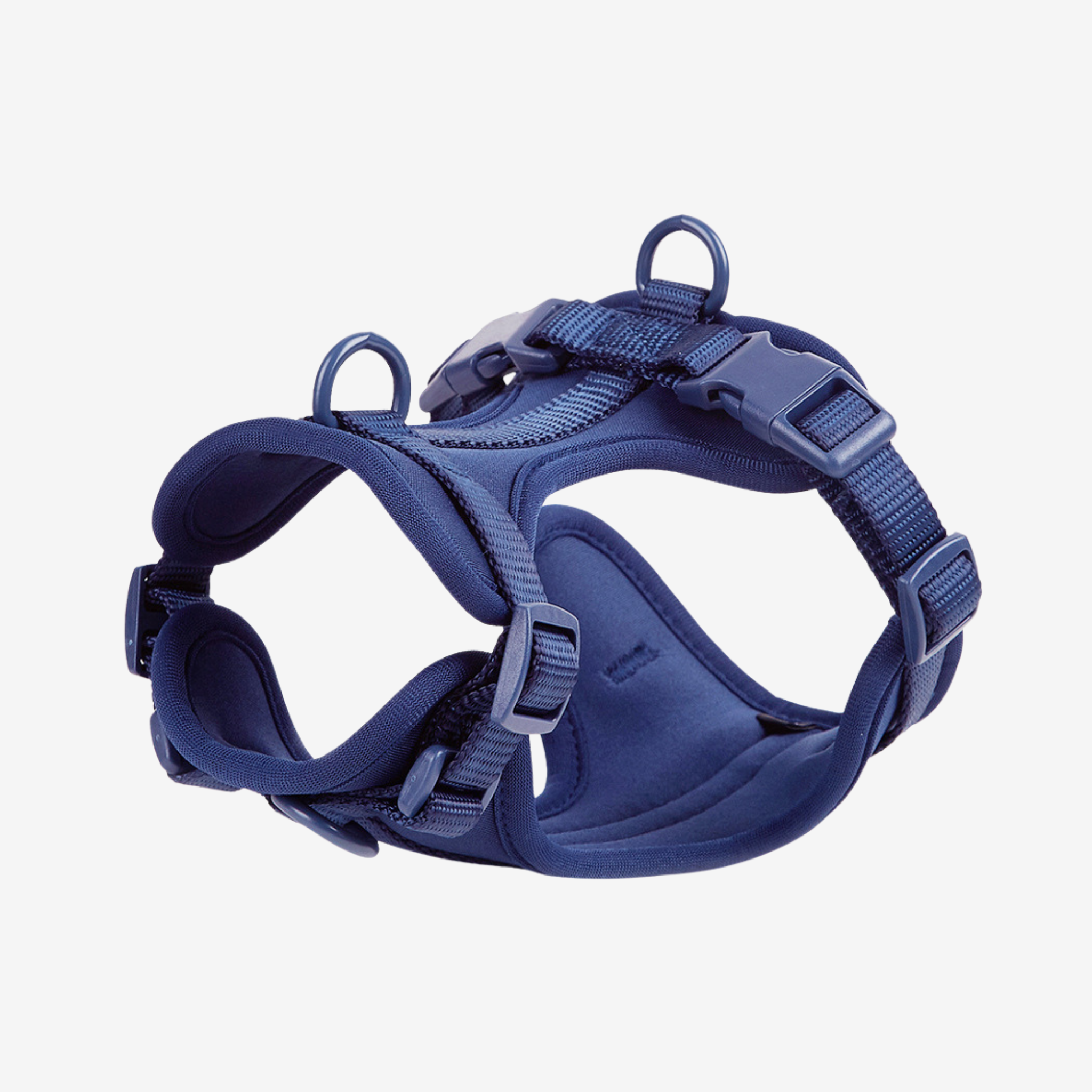 Navy Blå hundsele i premiumdesign med justerbar passform och vadderad insida. Ergonomisk och bekväm, perfekt för både små och stora hundar. Passar för promenader och utomhusaktiviteter
