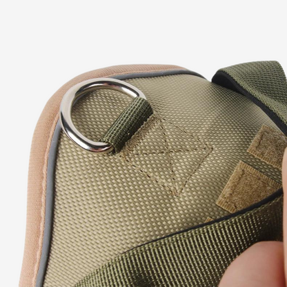 Justerbar hundsele Duomm med reflekterande detaljer och easy-grab handtag i khaki detaljer